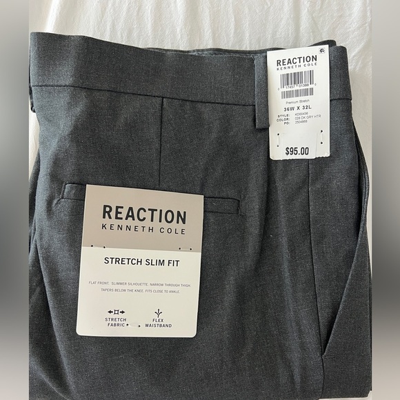 Kenneth Cole Reaction- Stretch Slim Fit Pants - 36x32 - charcoal - Picture 1 of 4